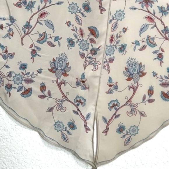 Floral Silk Blend Ivory Blue Pink Floral Print Accent Scarf Hair Tie - Picture 5 of 10